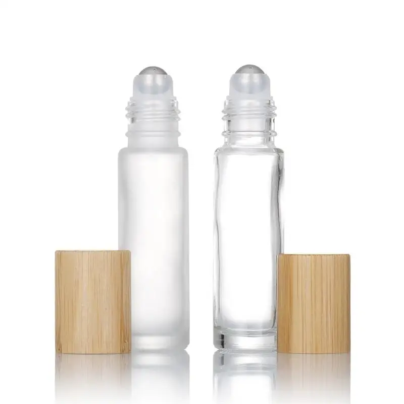 

Стеклянные бутылки с бамбуковой крышкой для эфирных масел, многоразовые бутылки для духов с роликовым шариком из нержавеющей стали, портативные