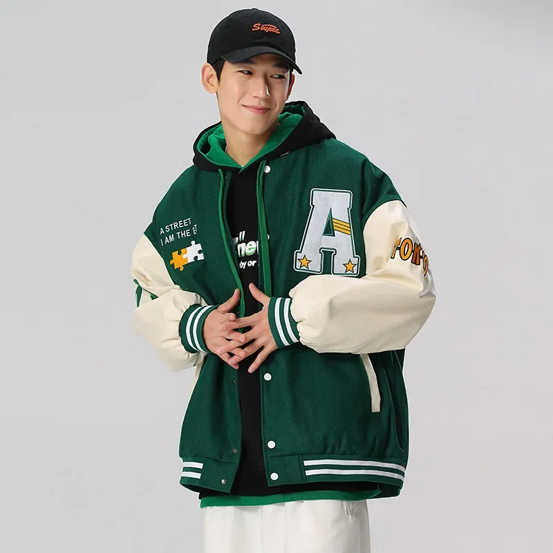 Осень 2023 новый стиль винтажная американская мужская бейсбольная майка кожаная