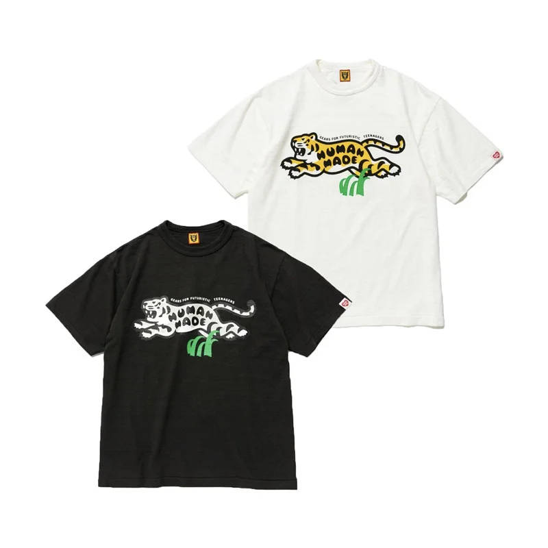 

MADE HUMAN 23AW Grassland Running Tiger Printing Slub Cotton Round Neck Men's And Women's Short Sleeved T-shirts