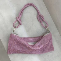 luxury designer shoulder bag handle rhinestones evening clutch bag pink shiny crystal dinner party wedding purses and handbags