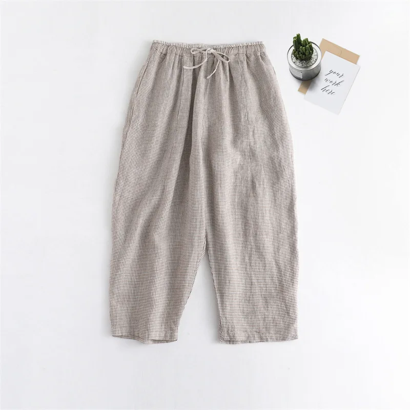 

2023 New Summer Fashion Vintage Cotton Hemp Loose Elastic Waist Cropped Wide Leg Casual pants for Women