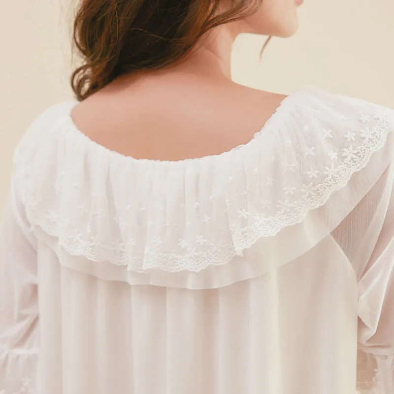 Modal Mesh Nightdress Women Lace Short Sleeve Nightgown Spring Sleepshirt Summer Princess Palace Style Home Dressing Gowns Women