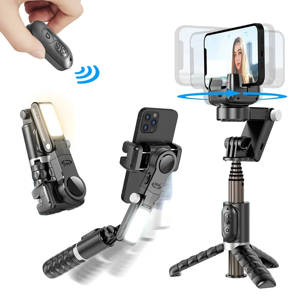 

1-Axis Gimbal Stabilizer Selfie Stick Tripod with Fill Light Wireless Bluetooth 360° Face Tracking for Xiaomi IPhone Smartphone