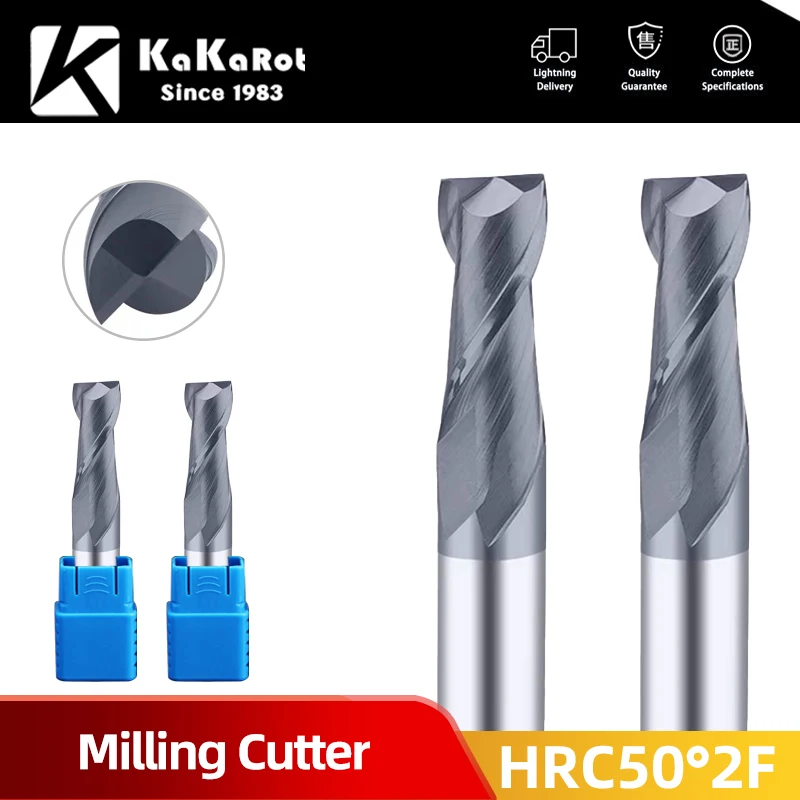 HRC50 Carbide End Mill 1 2 3 4 5 6 8 10 12mm 2Flutes Milling Cutter Cutting Iron Cutter CNC Maching CNC EndMill Milling Cutter