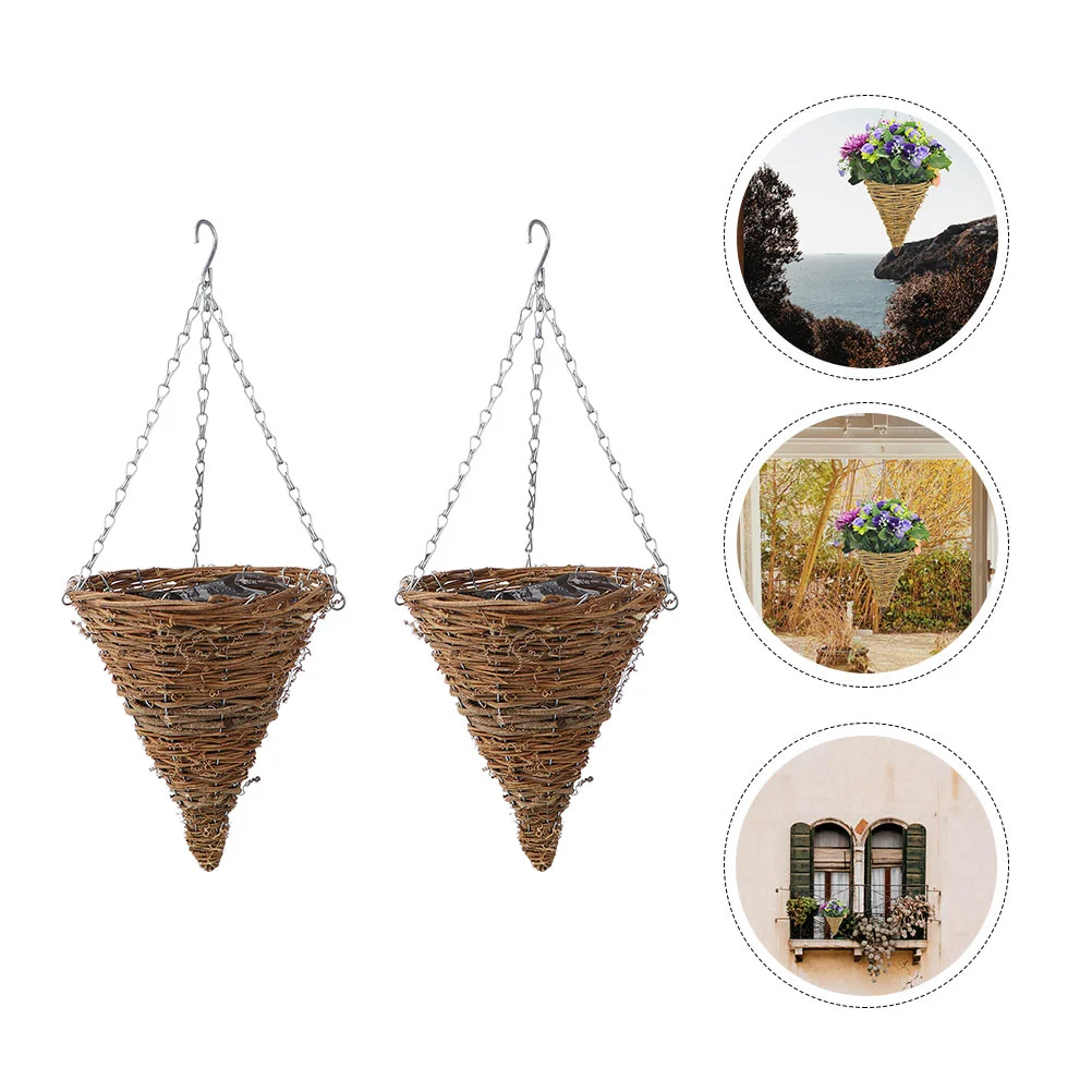 

Hanging Basket Planter Flower Wicker Rattan Wall Pot Woven Cone Baskets Pots Planters Holder Seagrass Ceiling Storage Shaped