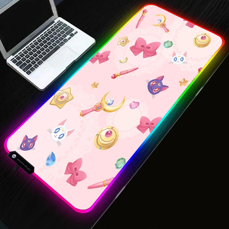 

Pink mousepad rgb Mouse mat Anime moon girl gamer led light Desk mat large mouse pad Mouse carpet big mousepepad Computer mat