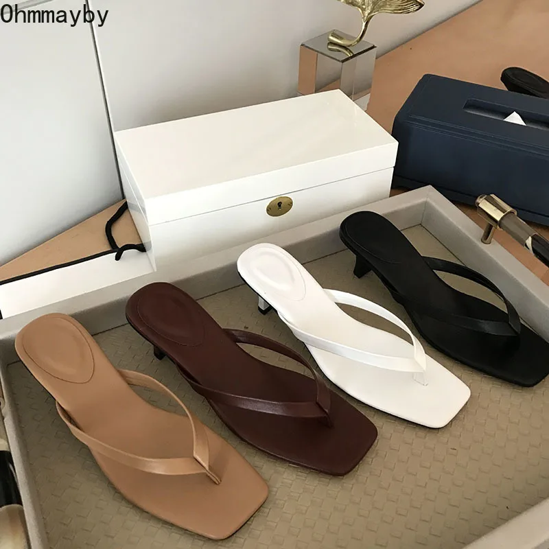 

2023 Summer Flip Flop Women Slippers Square Toe Slip On Shoes Ladies Dress Thin Heel Female Outdoor Party Slides sandalias mujer