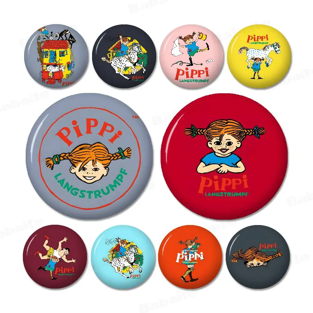 Фото Мягкий металлический значок-пин P-Pippi Longstocking, круглый, для лацкана, подарок друзьям, детские украшения №5