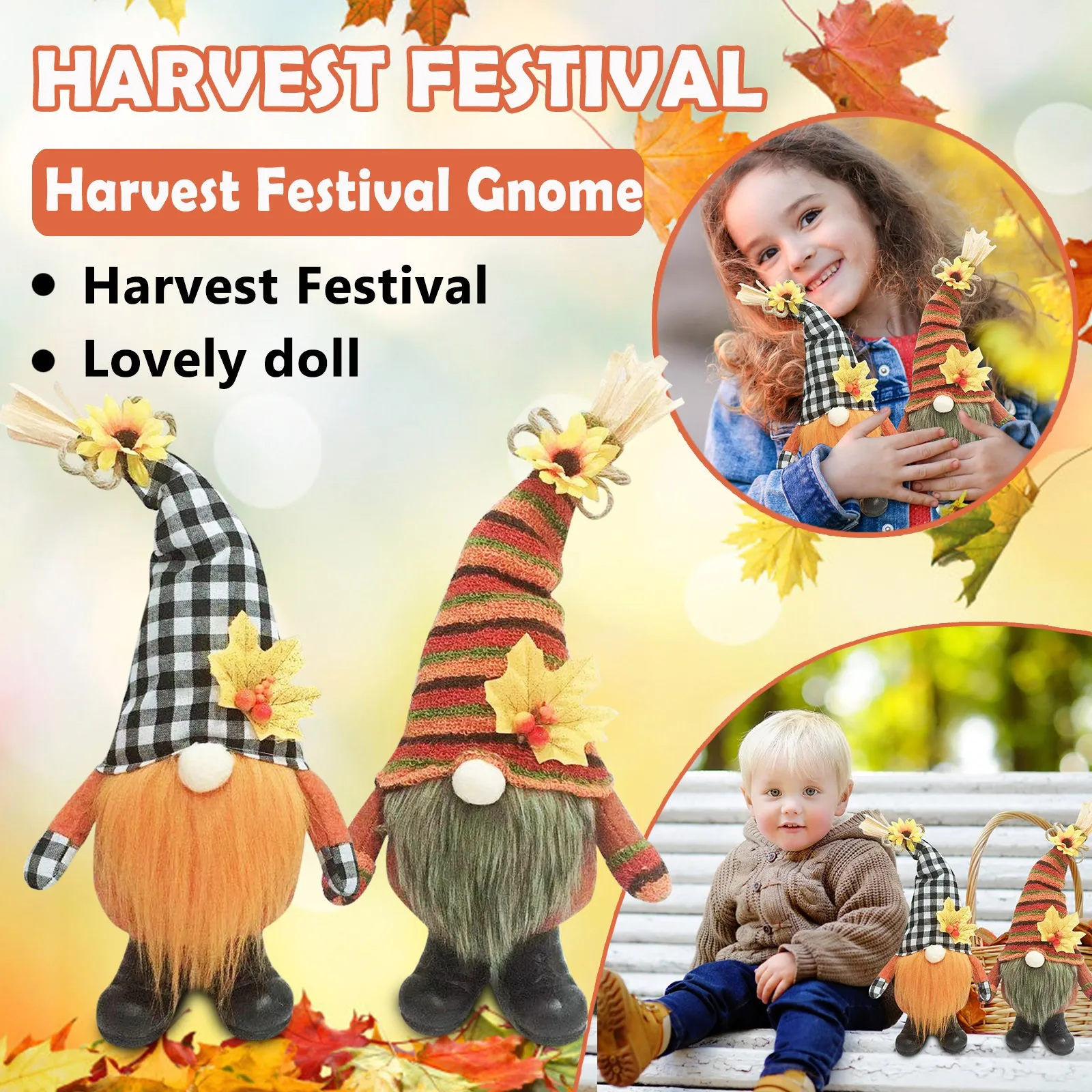 

Harvests Festival Sunflower Pumpkin Faceless Gnome Doll Thanksgiving Home Decor