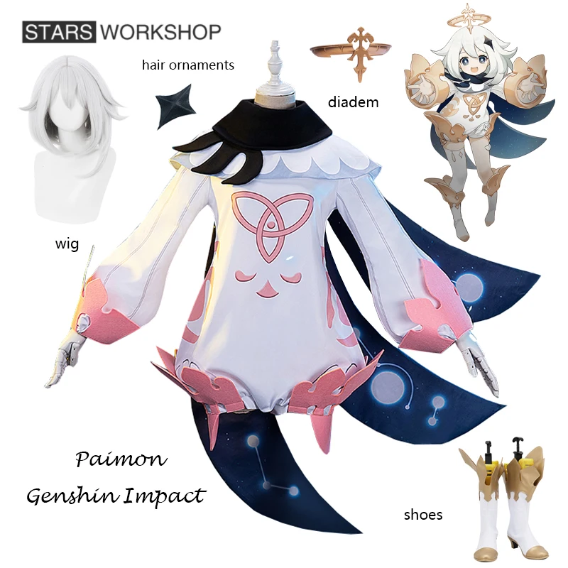 

Game Genshin Impact Paimon, костюмы для косплея, женские милые комбинезоны для девочек, Необычные комбинезоны, униформа, костюм для Хэллоуина, карнавала...