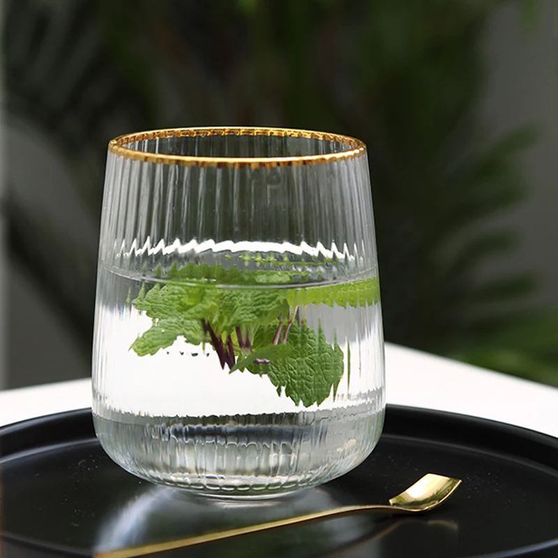 

Gold Rim Glass Cup Glass Tumbler Beer Cup Crystal Wine Glasses Ice Drink Coffee Tea Milk Cup Home Bar Glass Mug Gift Drinkware