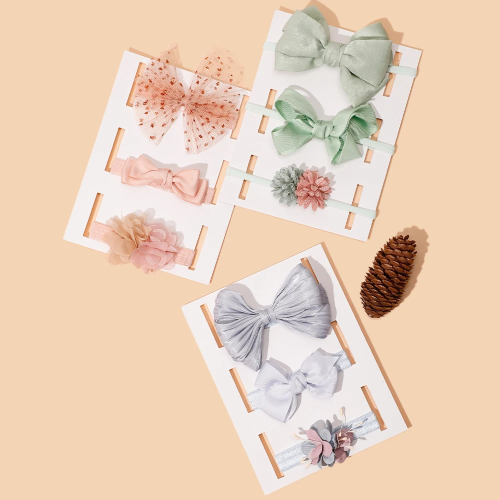 

3Pcs Cute Sweet Nylon Baby Girl Hairband Bowknot Flower Hair Headbands Set Little Girls Hairband Children Accessories
