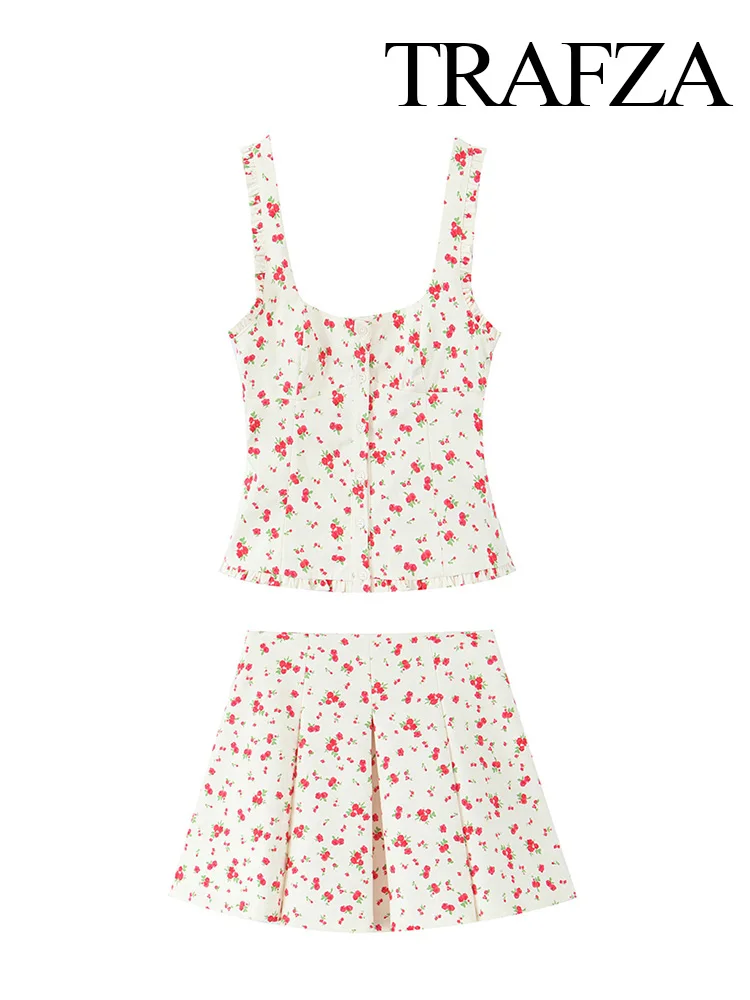 TRAFZA женский элегантный эластичный однобортный топ без рукавов с цветочным