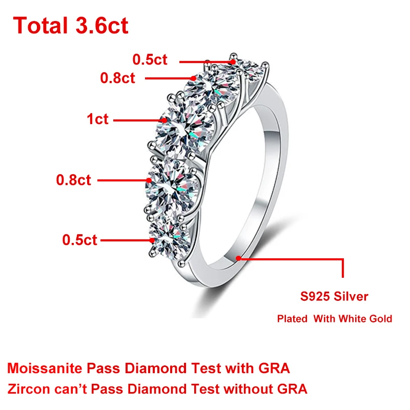 NeeTim 3.6ct D Color Moissanite Rings for Women Wedding Jewely with GRA 925 Sterling Sliver Plated 18k White Gold Eternity Band images - 6