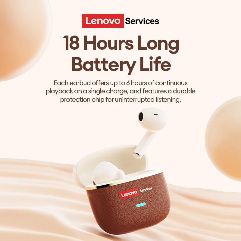 Фото Беспроводные наушники Lenovo LE231 с Bluetooth 6.0, шумоподавлением ENC, кожаными вкладышами, для игр и музыки, водонепроницаемые IPX5 №5