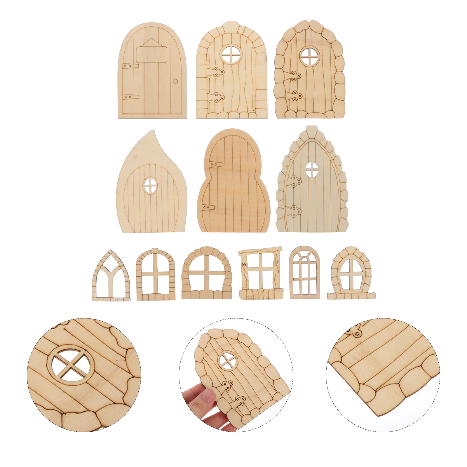 

48 Pcs Statuette Painting Wood Slices DIY Fairy Garden Door Chips Girls' Accessories Wooden Boards Materials Child Toy