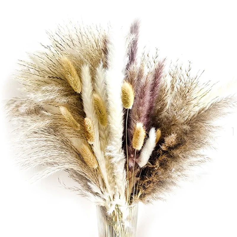

Dried Pampas Grass 90Pcs Boho Home Decor Dried Flowers Arrangements White & Natural Pampas Grass, Reed, Bunny Tails
