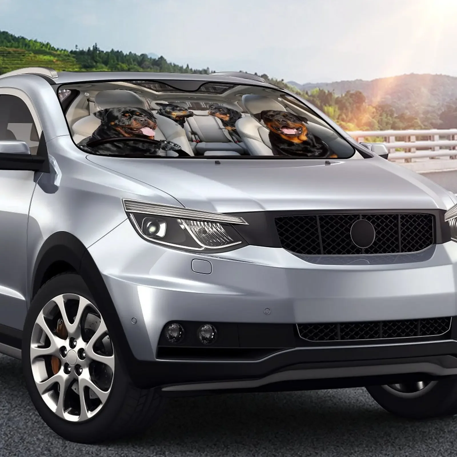 Лидер продаж черная собака с принтом Rottweiler переднее стекло автомобиля