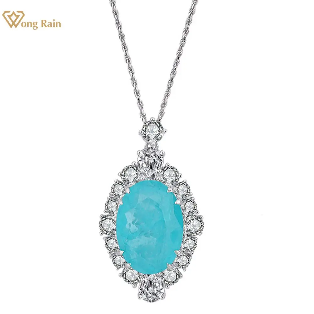 

Wong Rain 925 Sterling Silver Emerald Paraiba Tourmaline High Carbon Diamonds Gemstone Pendant Necklace Fine Jewelry Wholesale