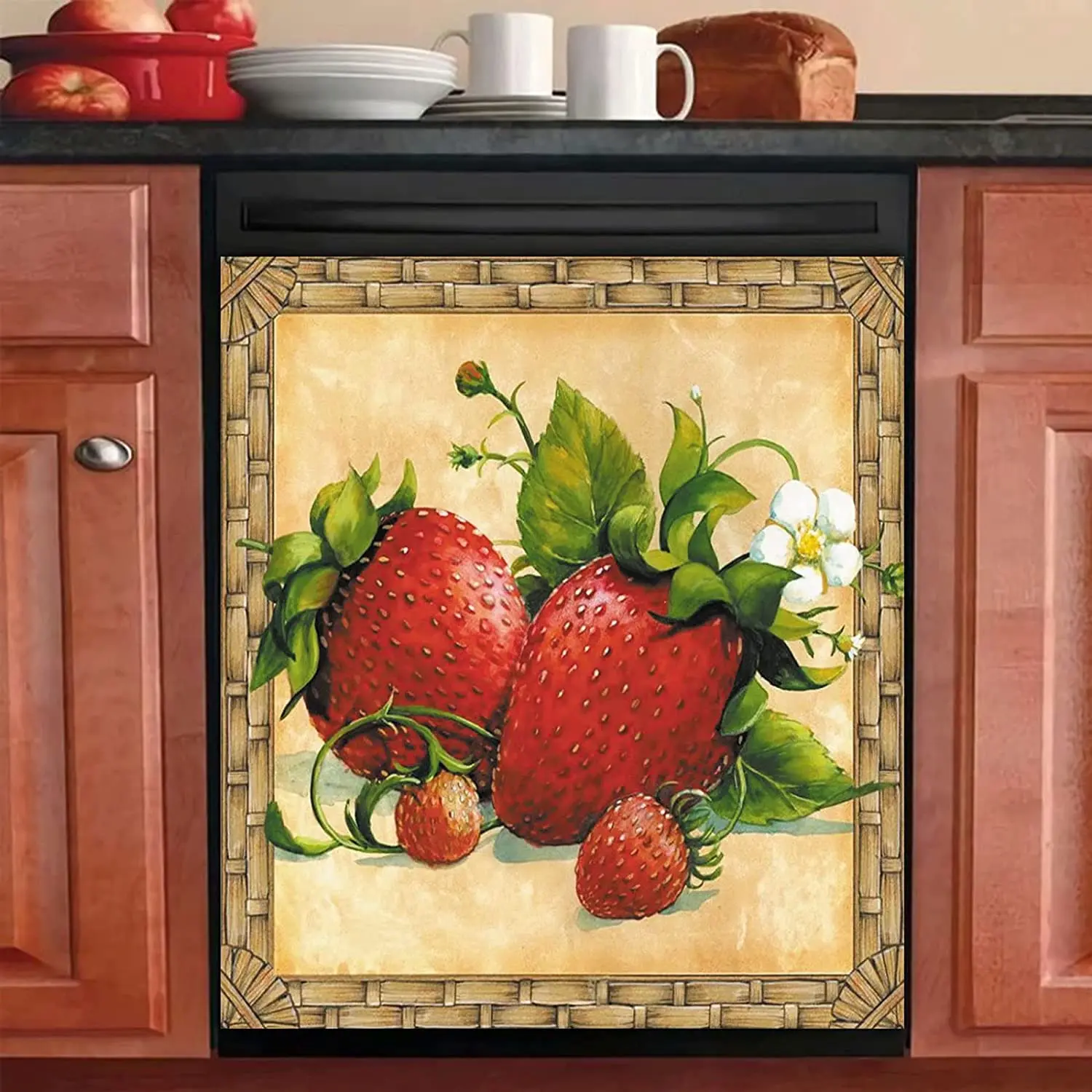 

Homa Strawberries Decorations Dishwasher Cover Panel Fruit Fridge Stickers Refrigerator Cute Vinyl Stickers Kitchen Home