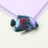 enamel colored diamond fish brooch men and women cute sea animal rhinestone design brooch pin party jewelry friend gift