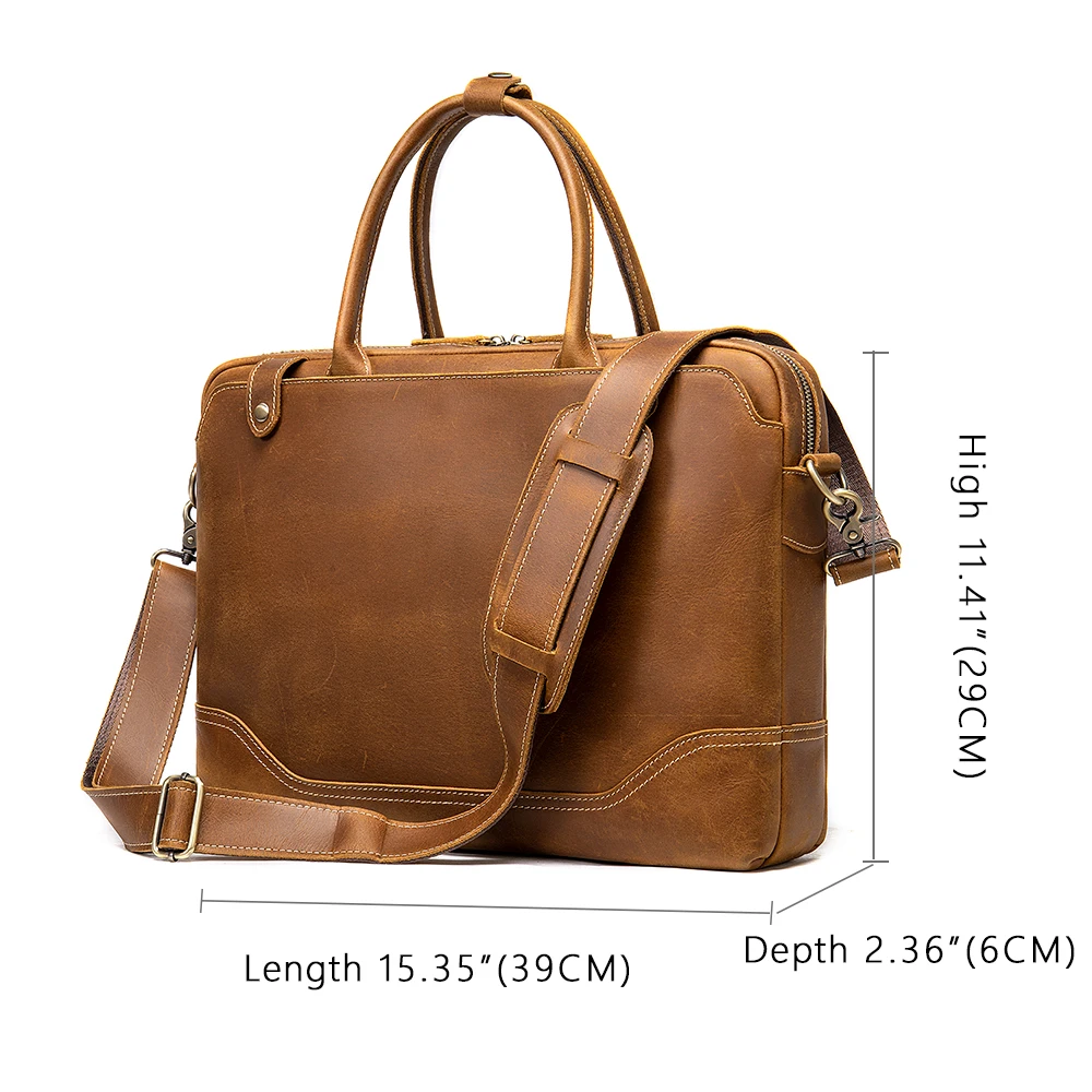 

New Men Handbag Genuine Leather Men's Briefcase Crazy Horseskin Men's Shoulder Bag Fit 14inch Laptop Bag For Men Business Bags