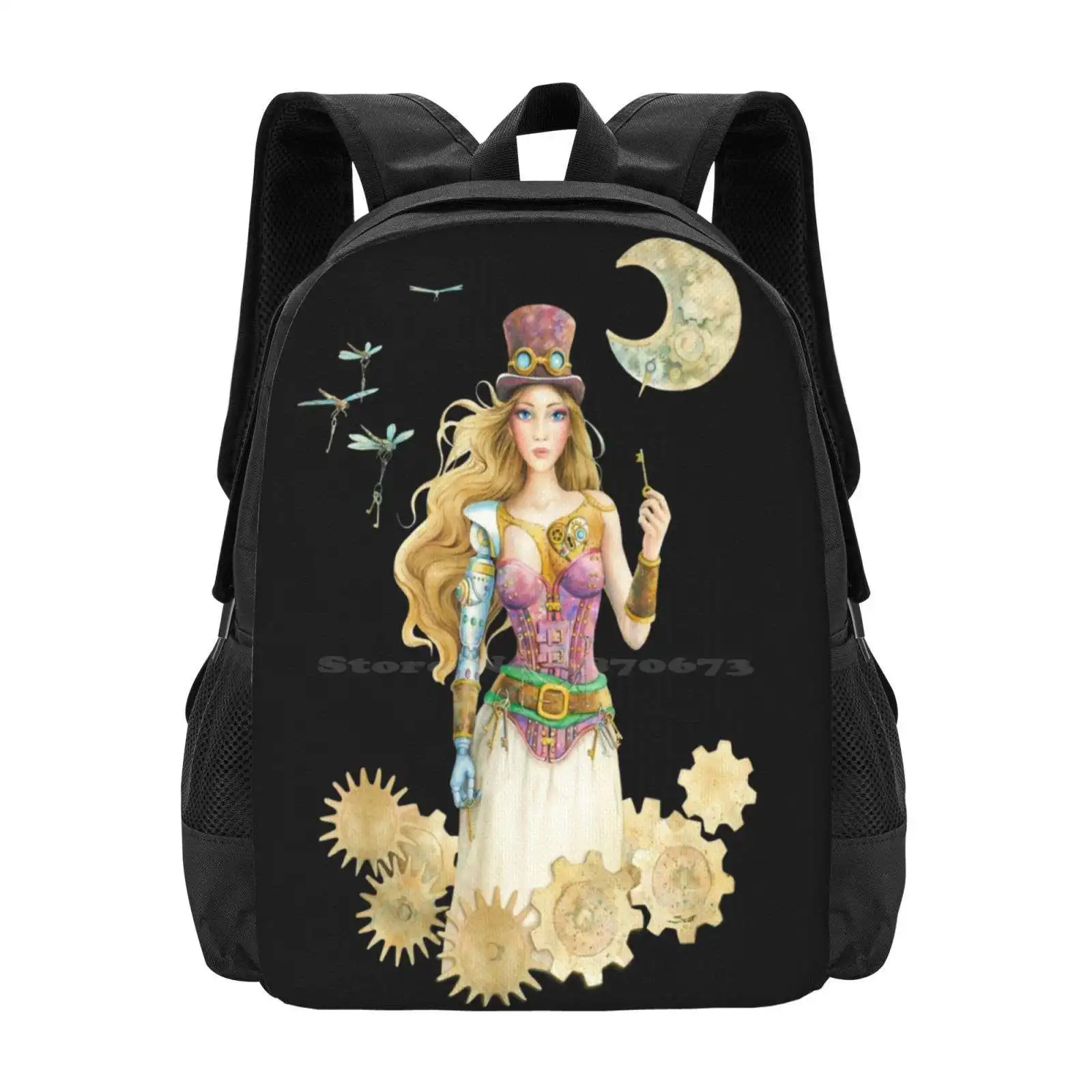 

The Key By Scot Howden Hot Sale Backpack Fashion Bags Steampunk Heart Cyborg Moon Robot Dragonfly Scot Howden Steam Punk