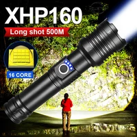 most powerful xhp160 led flashlight long shot 500m torch usb rechargeable flash light 5 light mode lamp power by 18650 battery