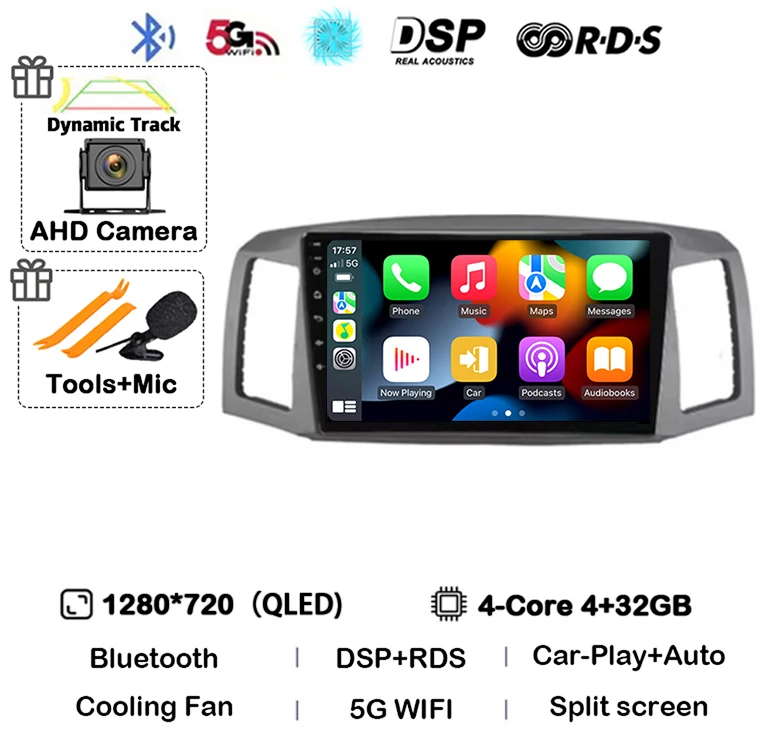 

Android 15 Carplay Auto для JEEP Grand Cherokee WK 2004 2005 2006 2007, мультимедийный автомобильный радиоприемник, навигационный плеер, видео WIFI + 4G DSP