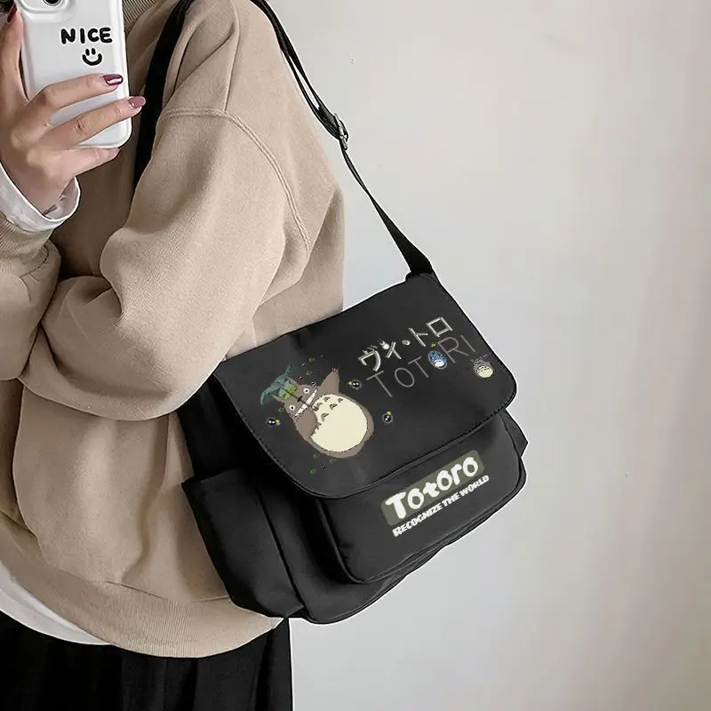 Ghibli Totoro Cartoon Anime Messenger Bag Pure Large Capacity Waterproof Shoulder Bag Solid Student Crossbody Bag