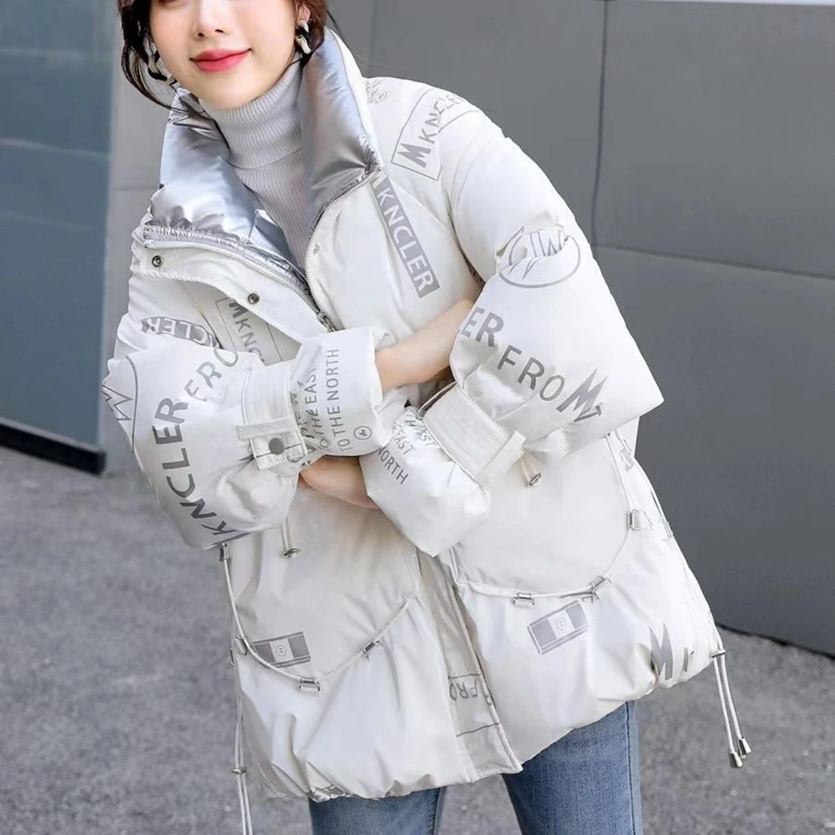 Winter Down Cotton Coat Women Hip Hop Jacket Zipper Parkas Super Hot Coats Print Oversized Windbreaker Thick Warm Outerwear