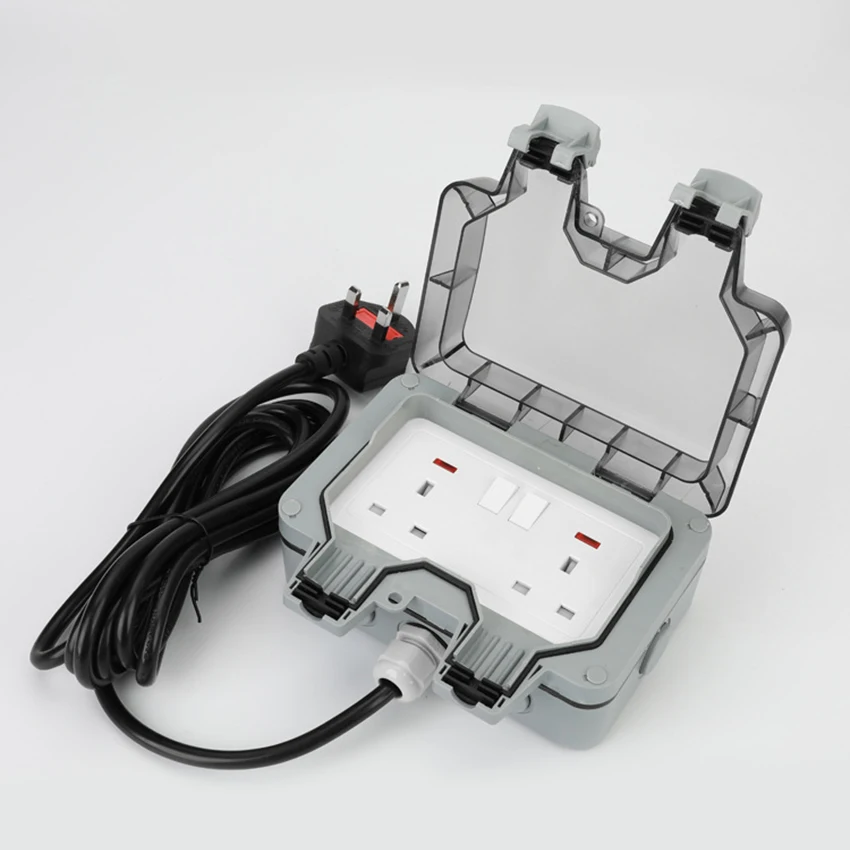 

IP66 Outdoor Waterproof Socket 3m 6m 10m Cable Wire Outlet Grounded UK EU US Electrical Power Wall Switch Sockets Box Adapter