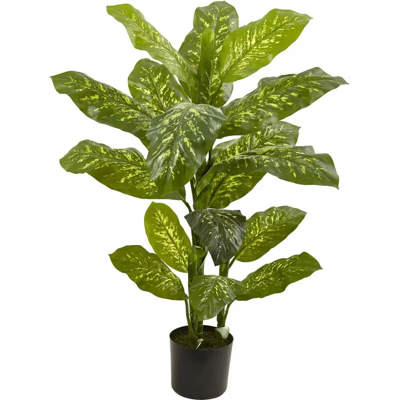

Искусственное растение dieffenбахия (реальное), зеленые растения, дышащие черные цветы, украшения на день рождения, поддельные растения, подвесные цветы