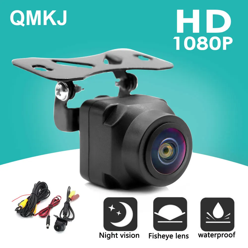 

QMKJ 180-градусная автомобильная камера заднего вида AHD 1080P ночного видения с парковочной линией, универсальная резервная камера «Золотой рыбий глаз»