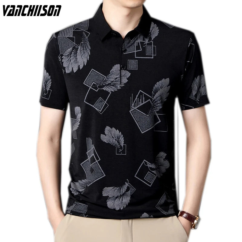 Рубашка-поло мужская с коротким рукавом хлопок винтажная модная блуза принтом в