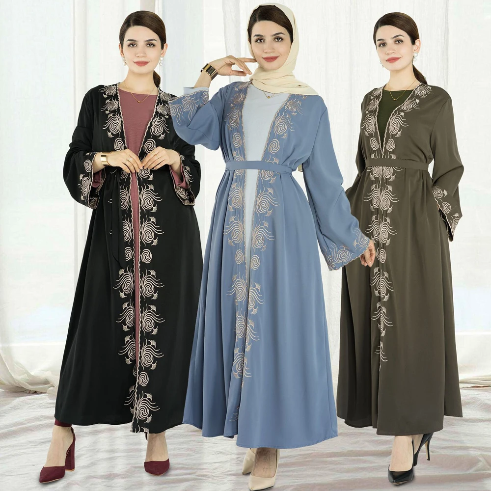 

Eid Mubarak Ramadan Muslim Kimono Abaya Dubai Party Maxi Dress Embroidered Open Abayas Women Turkey Islam Jalabiya Kaftan Robe