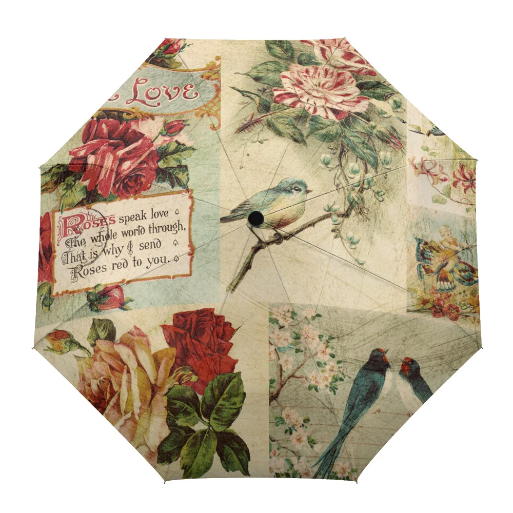 

Цветочный Красный Ретро-зонт для птиц, полностью автоматический зонт от дождя, внешний зонт для женщин и мужчин, восьмижильный зонт