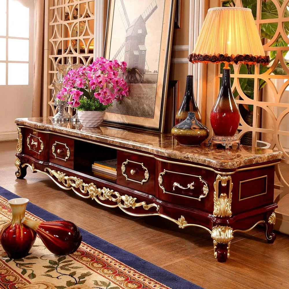 Шкаф для телевизора из красного сандалового дерева император мраморный