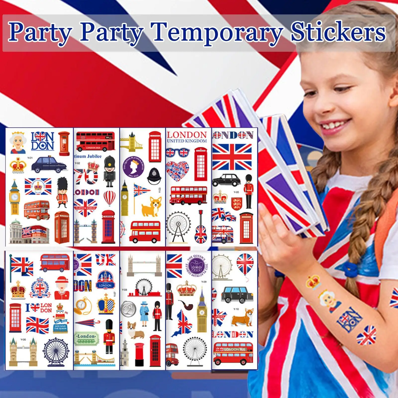 

Флаг Великобритании, временные татуировки для детей, Лондонская глазная Корона, Элизабет, эритрокоролева, 70-я годовщина, временная наклейка