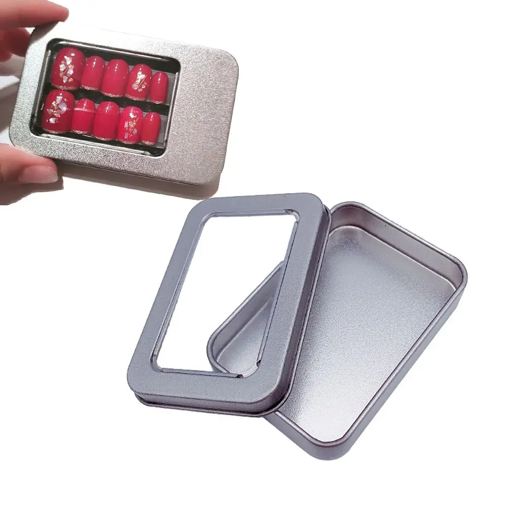 

Металлическая прямоугольная металлическая коробка для ногтей, металлическая коробка с полупрозрачным окошком для хранения и U-дисков, демо...