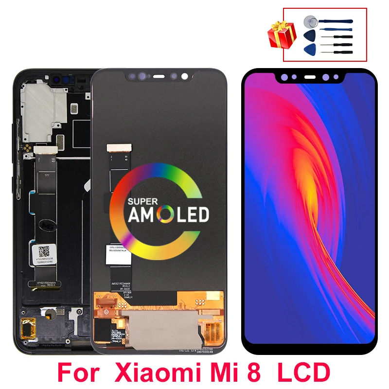 

ЖК-дисплей Amoled 6,21 дюйма для Xiaomi Mi 8 с сенсорным экраном и дигитайзером, запасные части в сборе с рамкой для Xiaomi Mi 8, Лучший ЖК-дисплей