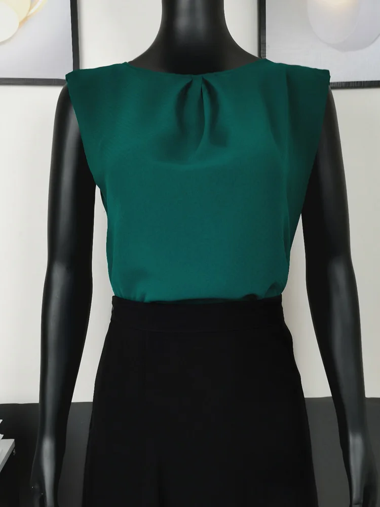 

2022 Women Summer Anti Wrinkle Sleeveless Chiffon Blouse Good Drape Shirt