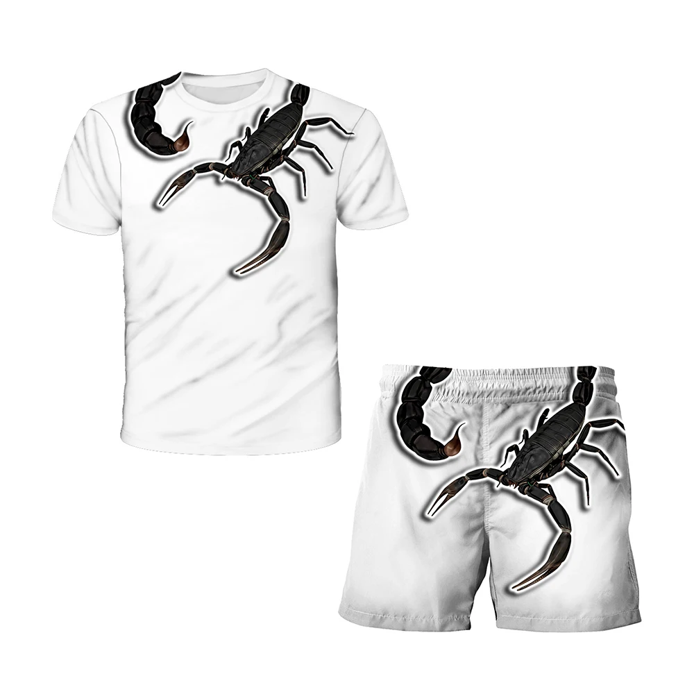 Halloween Boys T-shirts Shorts Sets Scorpion Graphic 3D Printed Top + Shorts 2 Pcs Suits Children Clothing Set Boy Top Pants