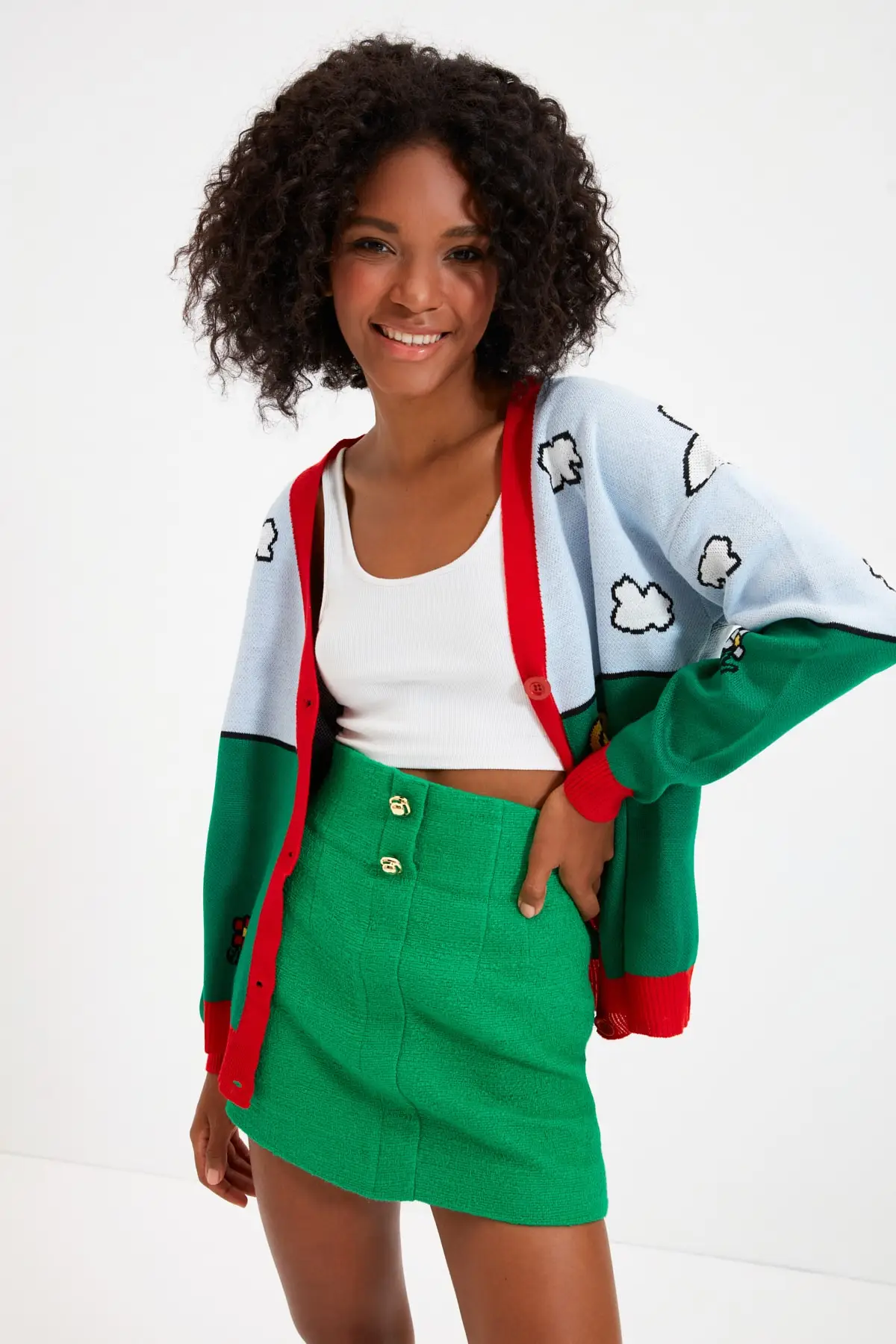 

Многоцветный жаккардовый вязаный кардиган, рождественский подарок