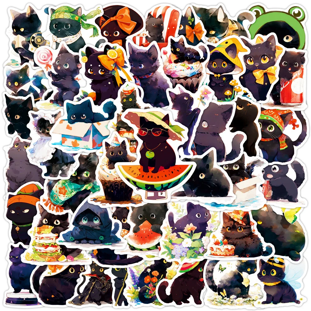 

10/30/50PCS Animal Cartoon Black Cat Stickers Kitty Decals Decoration Phone Skateboard Luggage Fridge Graffiti Sticker Kid Gift