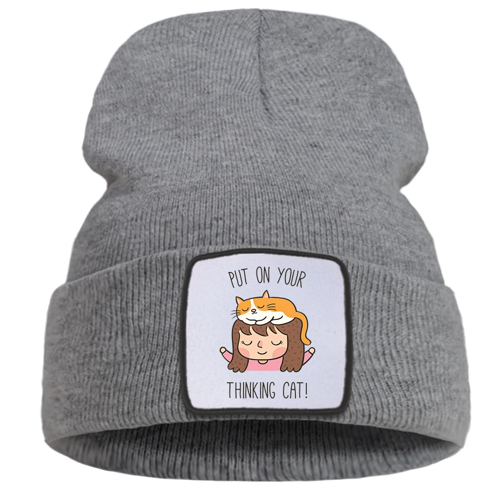 

Мужская зимняя вязаная шапка-билаклава с мультяшным принтом кота