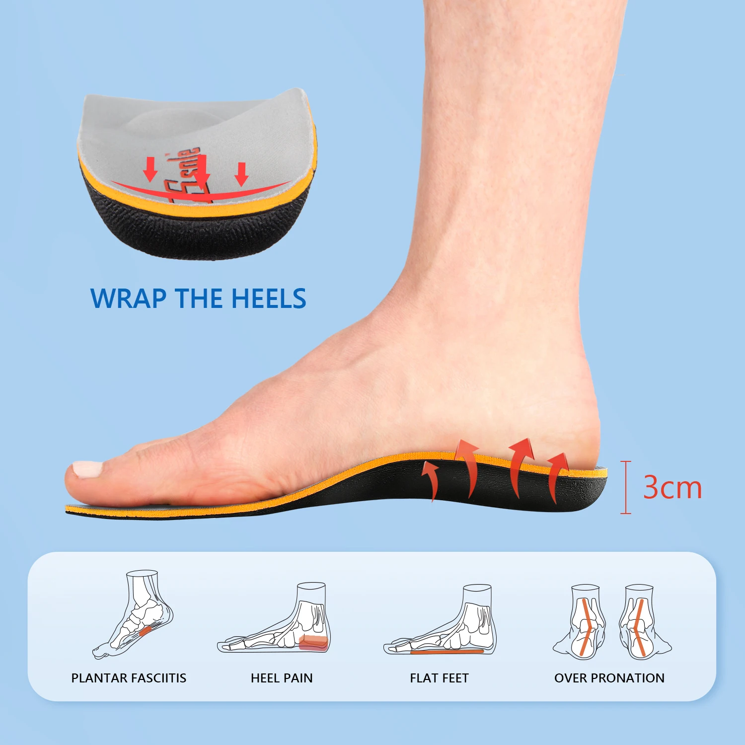 PCSsole Severe Flat Foot Orthopedic Insoles for The Feet Plantar Fasciitis Plascitis Arch Support Orthotic Insoles For Men Women