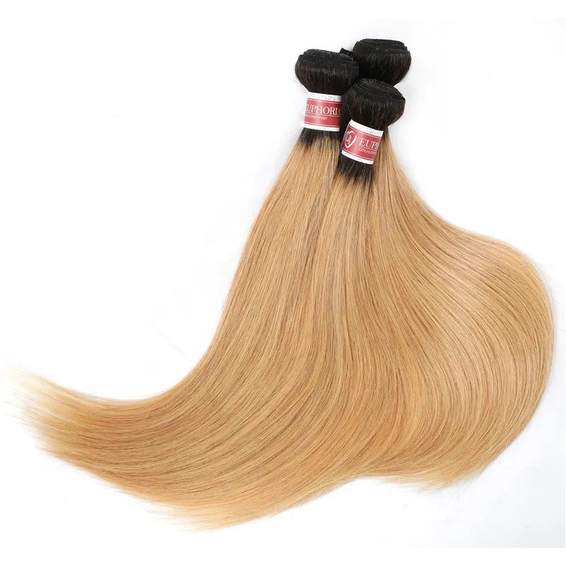 1b/27 Омбре блонд прямые пряди с 4x4 кружева закрытие волос бразильские человеческие