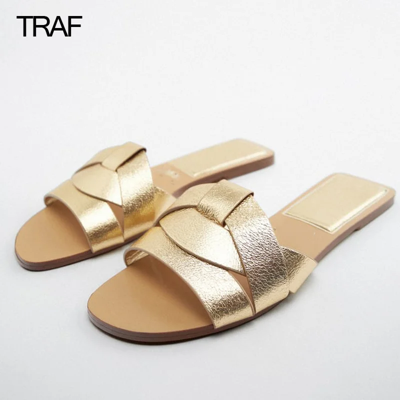 

Women's Flat Slippers sandals Gd Flat Criss-Cross Leather Slider Sandals Woman Summer 2023 Casual Luxury Slingback Shoes