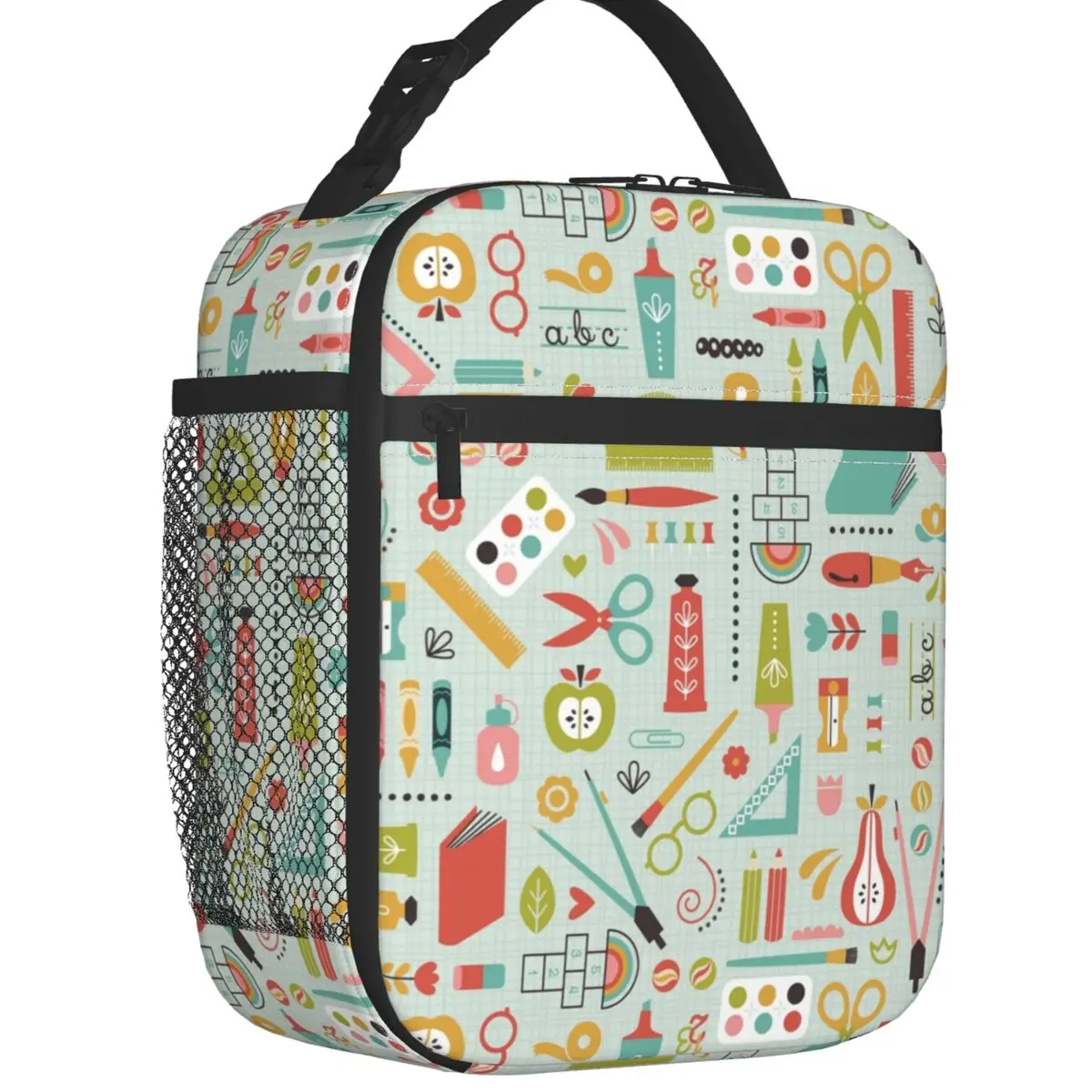 Back To School Pattern Rulers Pencils Thermal Insulated Lunch Bags Women Resuable Lunch Tote for Outdoor Picnic Storage Food Box